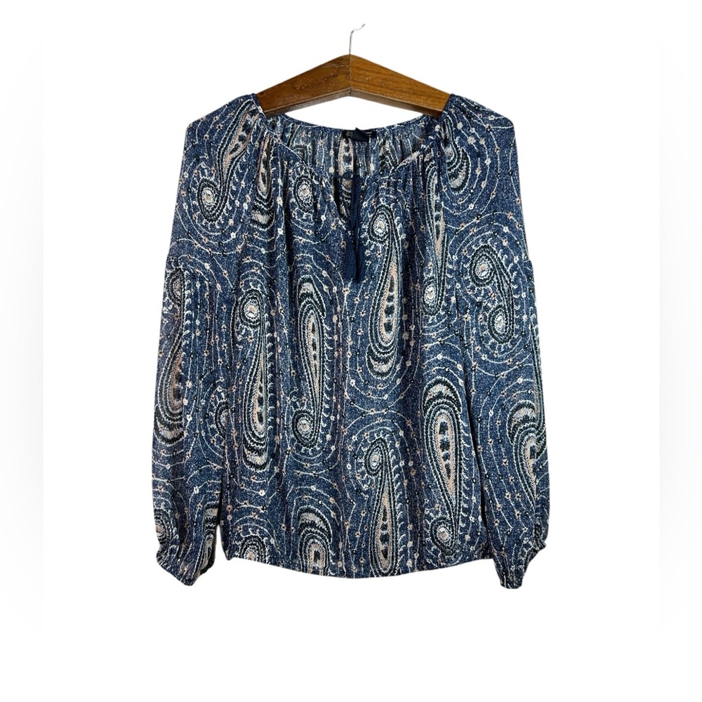 Lucky Brand Paisley Floral Print Sheer Long Sleeve Blouse Women’s Size L Boho